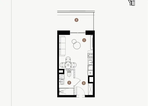 Rzut - Mieszkanie na sprzedaż 1 pokój o powierzchni 26,01 m² - numer 2.16 w WIMA APARTMENTS