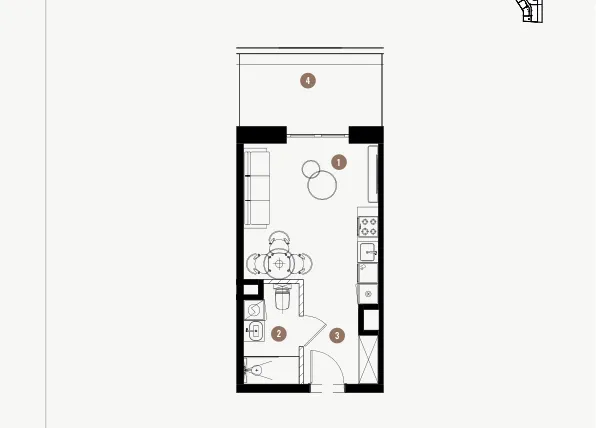 Rzut - Mieszkanie na sprzedaż 1 pokój o powierzchni 26,01 m² - numer 2.18 w WIMA APARTMENTS
