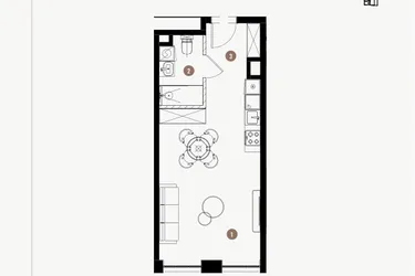 Rzut - Mieszkanie na sprzedaż 1 pokój o powierzchni 34,38 m² - numer 2.52 w WIMA APARTMENTS