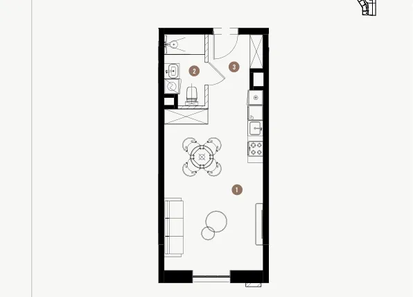 Rzut - Mieszkanie na sprzedaż 1 pokój o powierzchni 34,86 m² - numer 2.56 w WIMA APARTMENTS