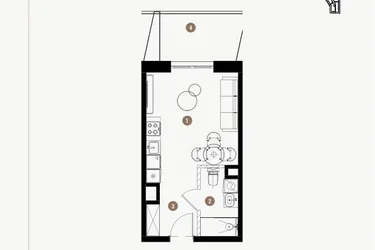Rzut - Mieszkanie na sprzedaż 1 pokój o powierzchni 25,78 m² - numer 4.05 w WIMA APARTMENTS