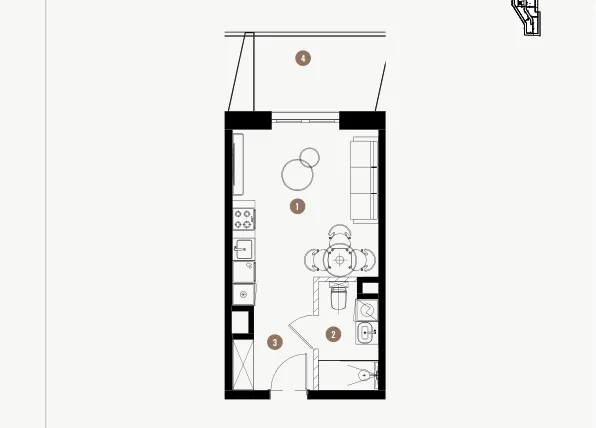 Rzut - Mieszkanie na sprzedaż 1 pokój o powierzchni 25,75 m² - numer 5.05 w WIMA APARTMENTS