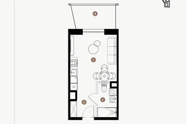 Rzut - Mieszkanie na sprzedaż 1 pokój o powierzchni 25,92 m² - numer 5.09 w WIMA APARTMENTS