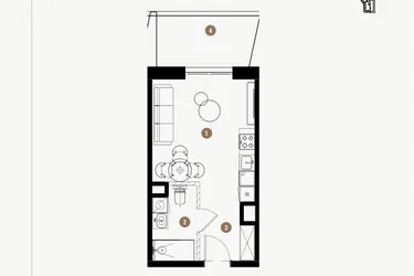 Rzut - Mieszkanie na sprzedaż 1 pokój o powierzchni 26,37 m² - numer 5.16 w WIMA APARTMENTS
