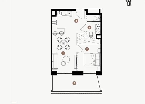Rzut - Mieszkanie na sprzedaż 2 pokoje o powierzchni 38,97 m² - numer 5.39 w WIMA APARTMENTS