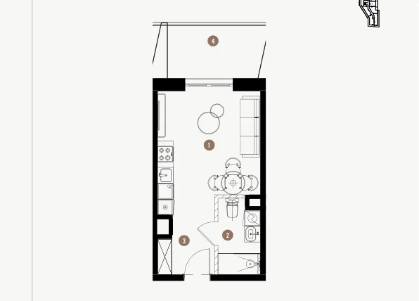 Rzut - Mieszkanie na sprzedaż 1 pokój o powierzchni 25,91 m² - numer 6.07 w WIMA APARTMENTS