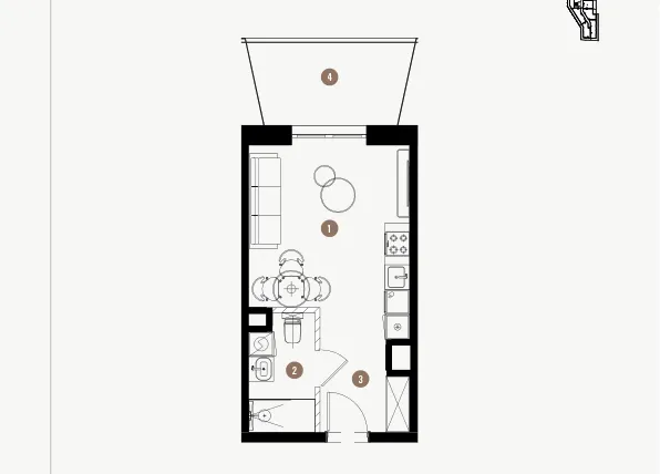 Rzut - Mieszkanie na sprzedaż 1 pokój o powierzchni 25,92 m² - numer 6.10 w WIMA APARTMENTS