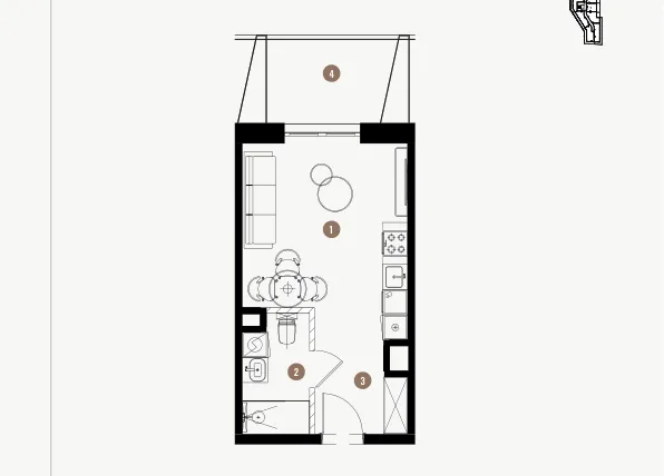 Rzut - Mieszkanie na sprzedaż 1 pokój o powierzchni 26,22 m² - numer 6.14 w WIMA APARTMENTS