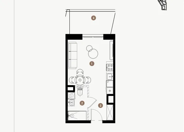 Rzut - Mieszkanie na sprzedaż 1 pokój o powierzchni 26,26 m² - numer 6.16 w WIMA APARTMENTS