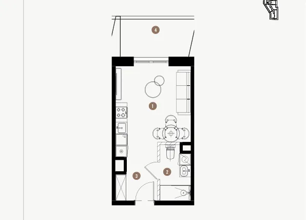 Rzut - Mieszkanie na sprzedaż 1 pokój o powierzchni 25,62 m² - numer 6.17 w WIMA APARTMENTS