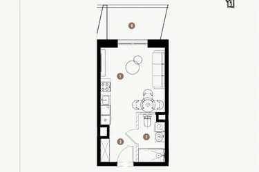 Rzut - Mieszkanie na sprzedaż 1 pokój o powierzchni 25,7 m² - numer 6.29 w WIMA APARTMENTS