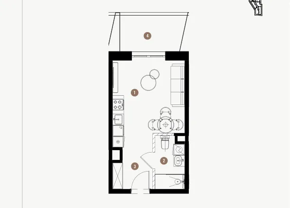 Rzut - Mieszkanie na sprzedaż 1 pokój o powierzchni 25,7 m² - numer 6.29 w WIMA APARTMENTS