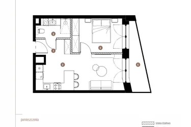 Rzut - Mieszkanie na sprzedaż 2 pokoje o powierzchni 39 m² - numer LM.01.02.03 w Katowicka Residence