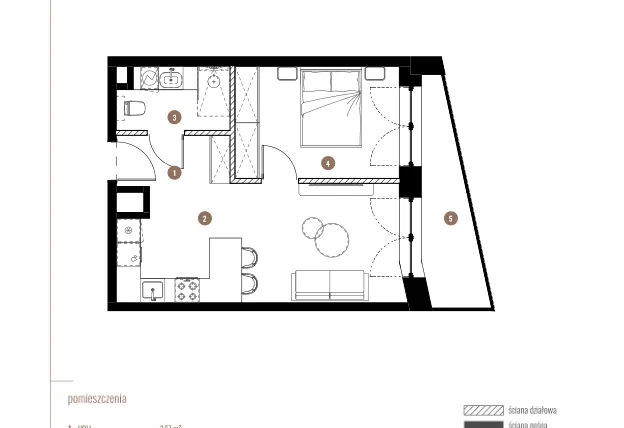 Rzut - Mieszkanie na sprzedaż 2 pokoje o powierzchni 39 m² - numer LM.01.02.03 w Katowicka Residence