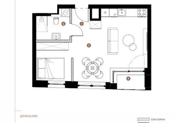 Rzut - Mieszkanie na sprzedaż 1 pokój o powierzchni 36,77 m² - numer LM.02.02.08 w Katowicka Residence