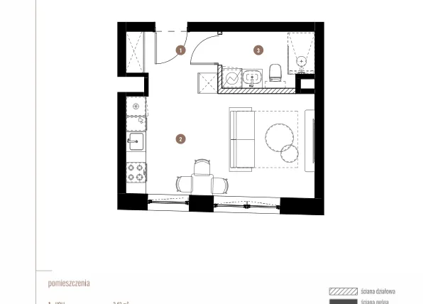 Rzut - Mieszkanie na sprzedaż 1 pokój o powierzchni 26,69 m² - numer LM.02.02.10 w Katowicka Residence