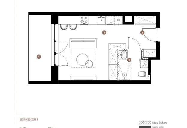 Rzut - Mieszkanie na sprzedaż 1 pokój o powierzchni 29,47 m² - numer LM.02.02.14 w Katowicka Residence