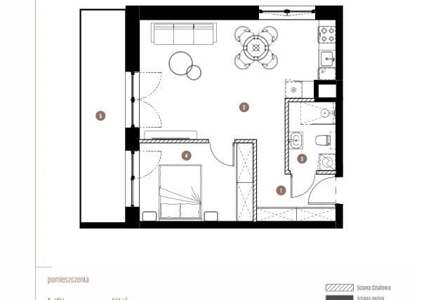 Rzut - Mieszkanie na sprzedaż 2 pokoje o powierzchni 47,24 m² - numer LM.02.02.15 w Katowicka Residence