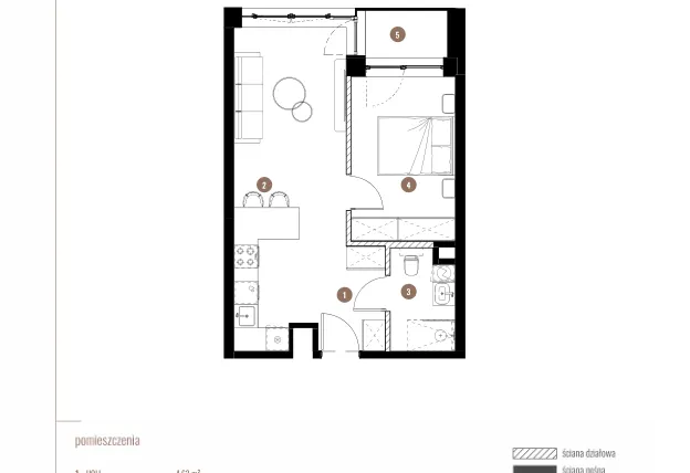 Rzut - Mieszkanie na sprzedaż 2 pokoje o powierzchni 41,32 m² - numer LM.02.02.17 w Katowicka Residence