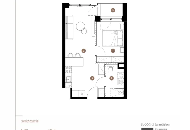 Rzut - Mieszkanie na sprzedaż 2 pokoje o powierzchni 39,55 m² - numer LM.01.02.21 w Katowicka Residence