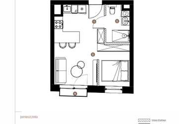 Rzut - Mieszkanie na sprzedaż 1 pokój o powierzchni 29,47 m² - numer LM.01.03.05 w Katowicka Residence