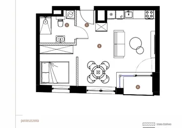 Rzut - Mieszkanie na sprzedaż 1 pokój o powierzchni 36,84 m² - numer LM.02.03.08 w Katowicka Residence