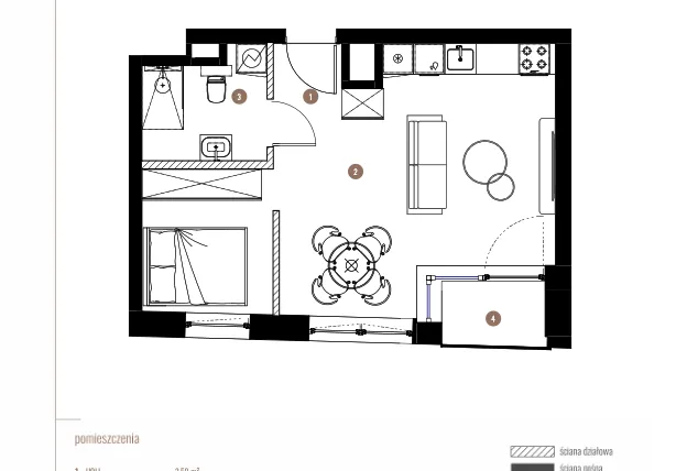 Rzut - Mieszkanie na sprzedaż 1 pokój o powierzchni 36,84 m² - numer LM.02.03.08 w Katowicka Residence