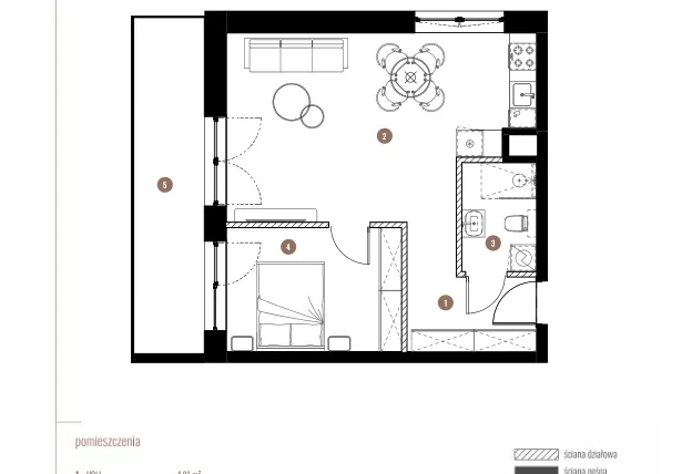 Rzut - Mieszkanie na sprzedaż 2 pokoje o powierzchni 47,25 m² - numer LM.02.03.15 w Katowicka Residence