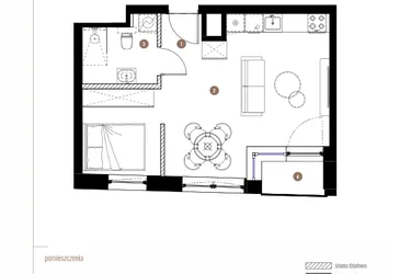 Rzut - Mieszkanie na sprzedaż 1 pokój o powierzchni 36,93 m² - numer LM.02.04.08 w Katowicka Residence