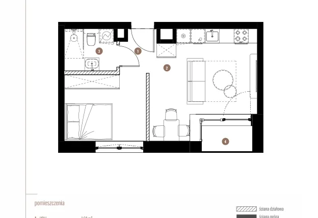 Rzut - Mieszkanie na sprzedaż 1 pokój o powierzchni 33,24 m² - numer LM.02.04.12 w Katowicka Residence