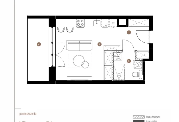 Rzut - Mieszkanie na sprzedaż 1 pokój o powierzchni 29,59 m² - numer LM.02.04.14 w Katowicka Residence