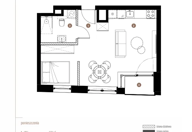 Rzut - Mieszkanie na sprzedaż 1 pokój o powierzchni 37,03 m² - numer LM.02.05.08 w Katowicka Residence