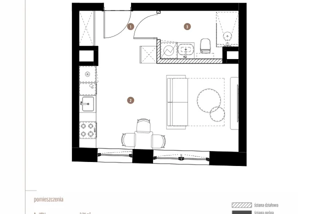 Rzut - Mieszkanie na sprzedaż 1 pokój o powierzchni 26,7 m² - numer LM.02.05.10 w Katowicka Residence