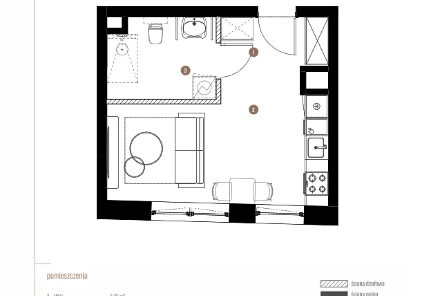 Rzut - Mieszkanie na sprzedaż 1 pokój o powierzchni 25,87 m² - numer LM.02.05.11 w Katowicka Residence