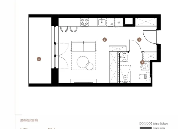 Rzut - Mieszkanie na sprzedaż 1 pokój o powierzchni 29,77 m² - numer LM.02.05.14 w Katowicka Residence