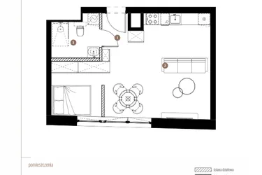 Rzut - Mieszkanie na sprzedaż 1 pokój o powierzchni 39,98 m² - numer LM.01.09.08 w Katowicka Residence