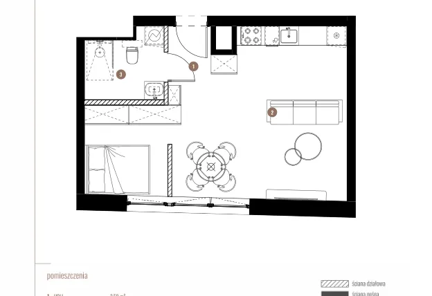Rzut - Mieszkanie na sprzedaż 1 pokój o powierzchni 39,98 m² - numer LM.01.09.08 w Katowicka Residence