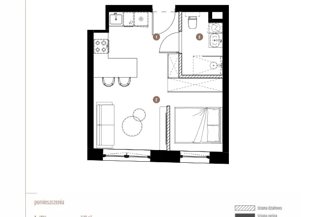 Rzut - Mieszkanie na sprzedaż 1 pokój o powierzchni 29,77 m² - numer LM.01.10.05 w Katowicka Residence