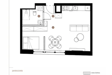 Rzut - Mieszkanie na sprzedaż 1 pokój o powierzchni 39,96 m² - numer LM.01.10.08 w Katowicka Residence