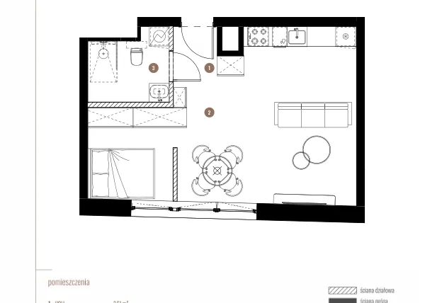 Rzut - Mieszkanie na sprzedaż 1 pokój o powierzchni 39,96 m² - numer LM.01.10.08 w Katowicka Residence