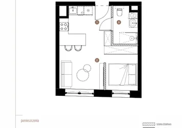 Rzut - Mieszkanie na sprzedaż 1 pokój o powierzchni 29,73 m² - numer LM.01.11.05 w Katowicka Residence