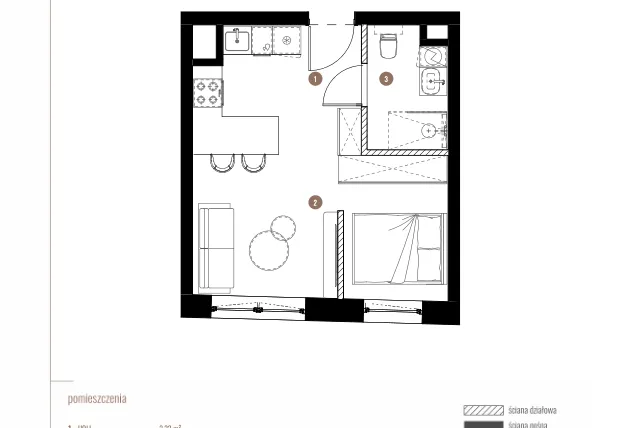 Rzut - Mieszkanie na sprzedaż 1 pokój o powierzchni 29,73 m² - numer LM.01.11.05 w Katowicka Residence