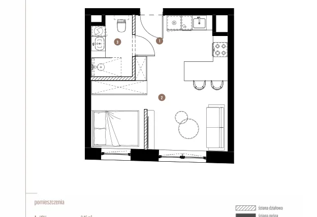 Rzut - Mieszkanie na sprzedaż 1 pokój o powierzchni 30,48 m² - numer LM.01.11.06 w Katowicka Residence