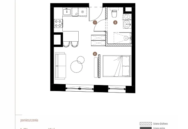 Rzut - Mieszkanie na sprzedaż 1 pokój o powierzchni 28,32 m² - numer LM.01.11.07 w Katowicka Residence