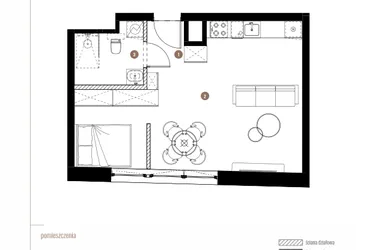 Rzut - Mieszkanie na sprzedaż 1 pokój o powierzchni 39,96 m² - numer LM.01.11.08 w Katowicka Residence