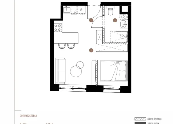 Rzut - Mieszkanie na sprzedaż 1 pokój o powierzchni 29,66 m² - numer LM.01.12.05 w Katowicka Residence