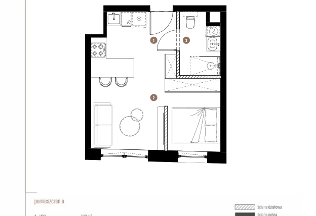 Rzut - Mieszkanie na sprzedaż 1 pokój o powierzchni 29,75 m² - numer LM.01.14.05 w Katowicka Residence