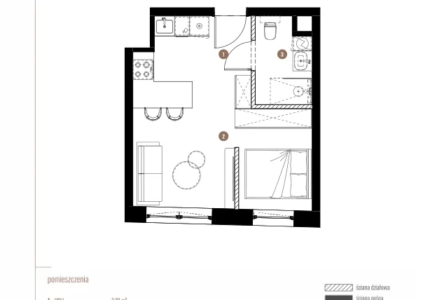 Rzut - Mieszkanie na sprzedaż 1 pokój o powierzchni 29,75 m² - numer LM.01.15.05 w Katowicka Residence