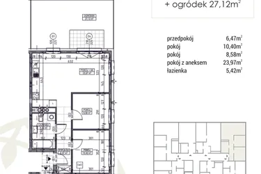 Rzut - Mieszkanie na sprzedaż 3 pokoje o powierzchni 54,84 m² - numer A1.00.05 w Zakątek Flora