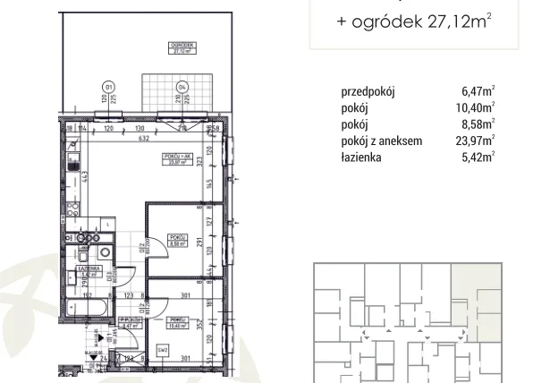 Rzut - Mieszkanie na sprzedaż 3 pokoje o powierzchni 54,84 m² - numer A1.00.05 w Zakątek Flora